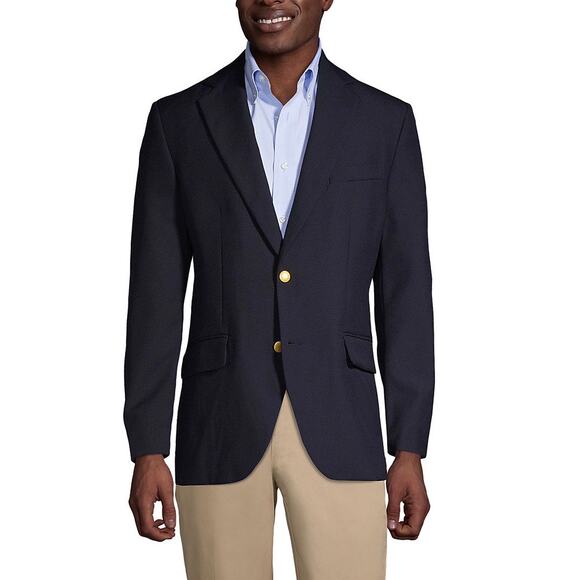 Lands End Mens Hopsack Casual Sport Blazer Jacket Navy Gold Button Preppy Sz 38R - Picture 1 of 13